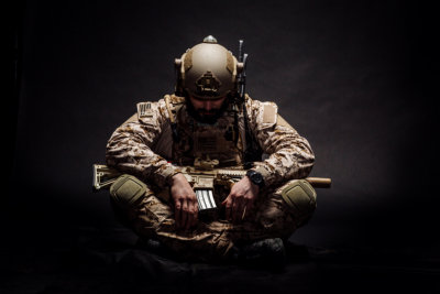 soldier or private military contractor with PTSD