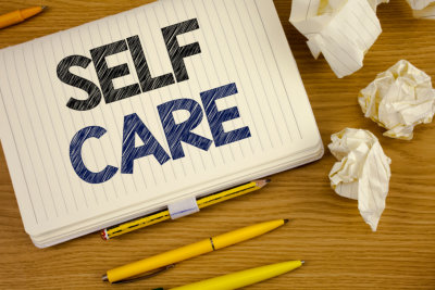 writing note showing self care