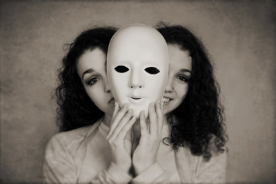 two-faced woman manic depression concept